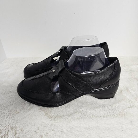 Thom McAn Hilliard Black Leather Wedge Mary Janes Size 10W - Picture 2 of 14